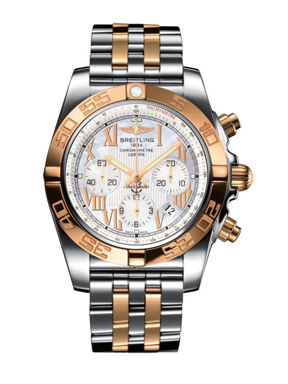 Breitling CB011012/A693/375C : Chronomat 44 Stainless Steel / Rose Gold / Pearl Roman / Bracelet