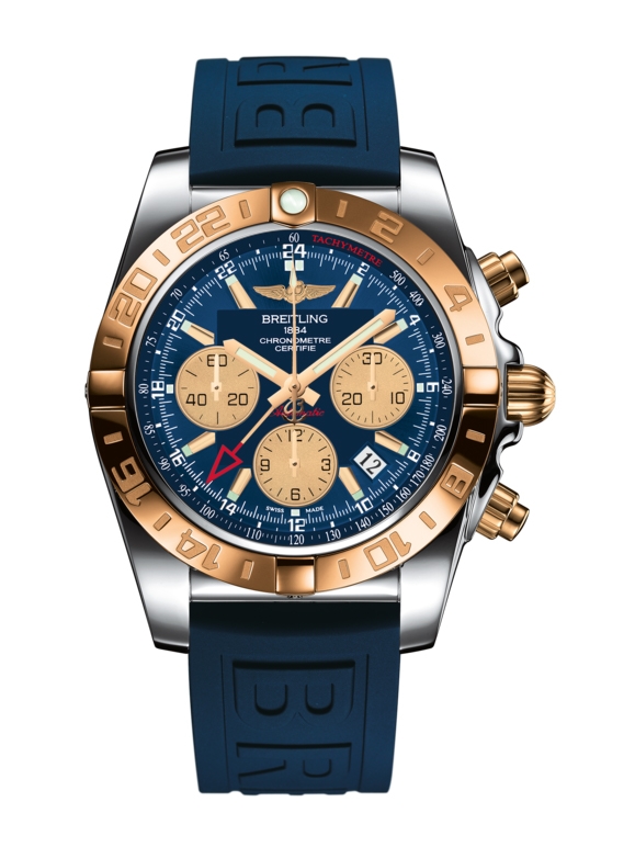 Breitling CB042012.C858.158S : Chronomat 44 GMT Stainless Steel / Rose Gold / Metallica Blue / Rubber