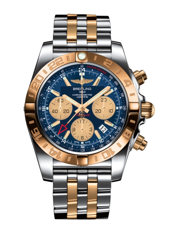 Breitling CB042012.C858.375C : Chronomat 44 GMT Stainless Steel / Rose Gold / Metallica Blue / Bracelet