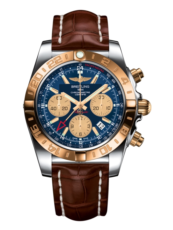 Breitling CB042012.C858.737P : Chronomat 44 GMT Stainless Steel / Rose Gold / Metallica Blue / Croco