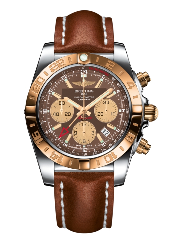 Breitling CB042012.Q590.433X : Chronomat 44 GMT Stainless Steel / Rose Gold / Metallica Brown / Calf