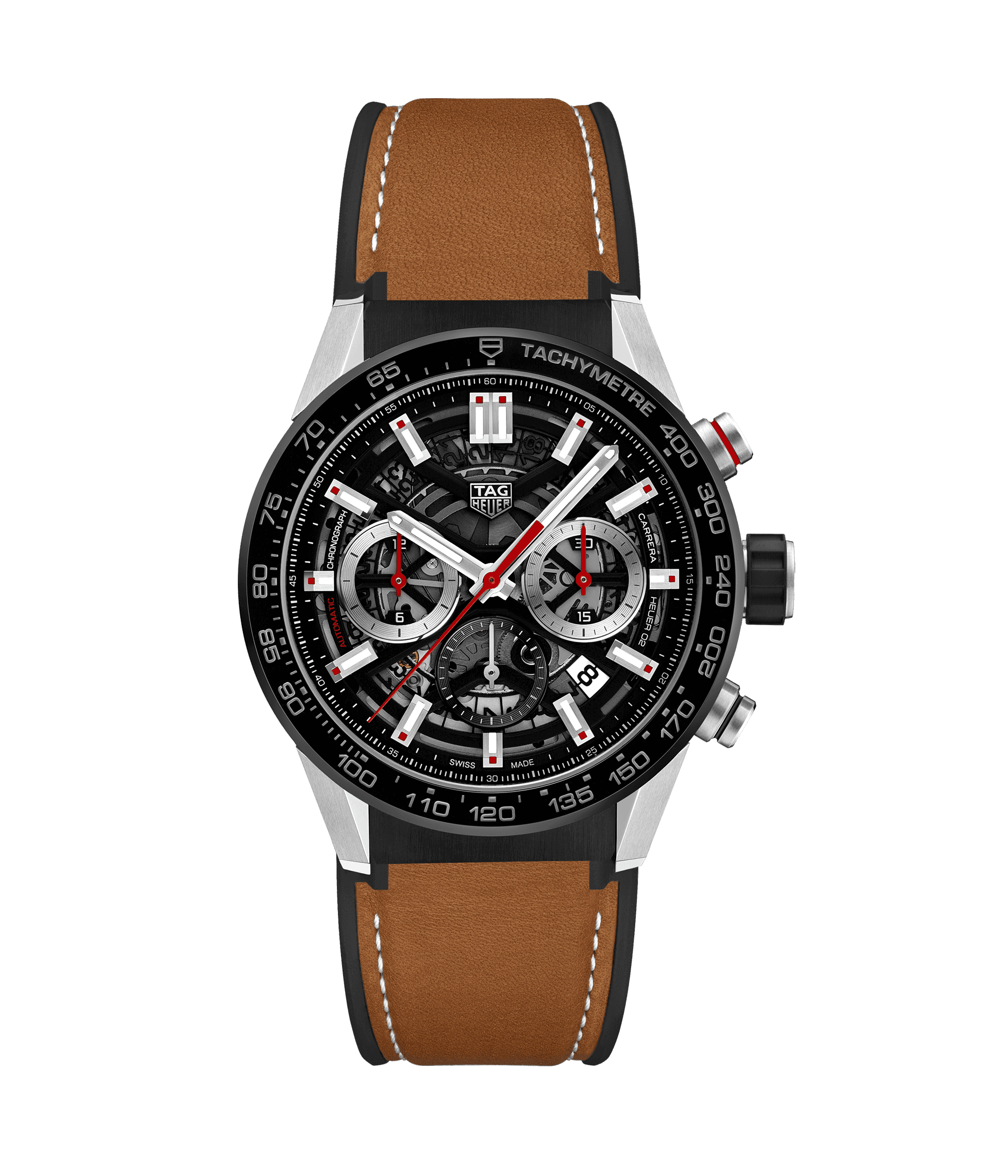 TAG Heuer CBG2010.FT6144 : Carrera Calibre Heuer 02 43 Stainless Steel / Black Ceramic / Skeleton / Calf