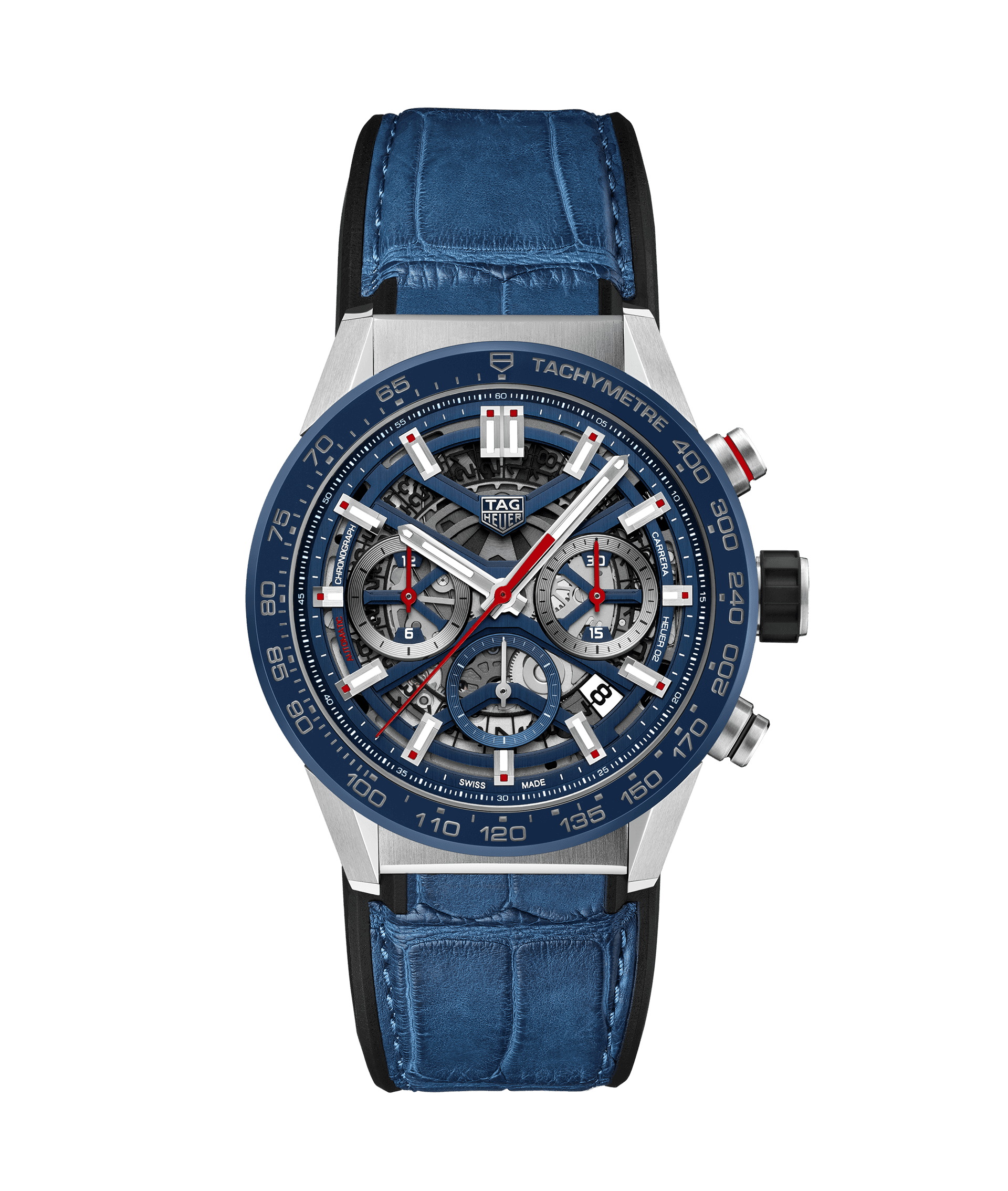 TAG Heuer CBG2011.FC6430 : Carrera Calibre Heuer 02 43 Stainless Steel / Blue Ceramic / Skeleton / Alligator