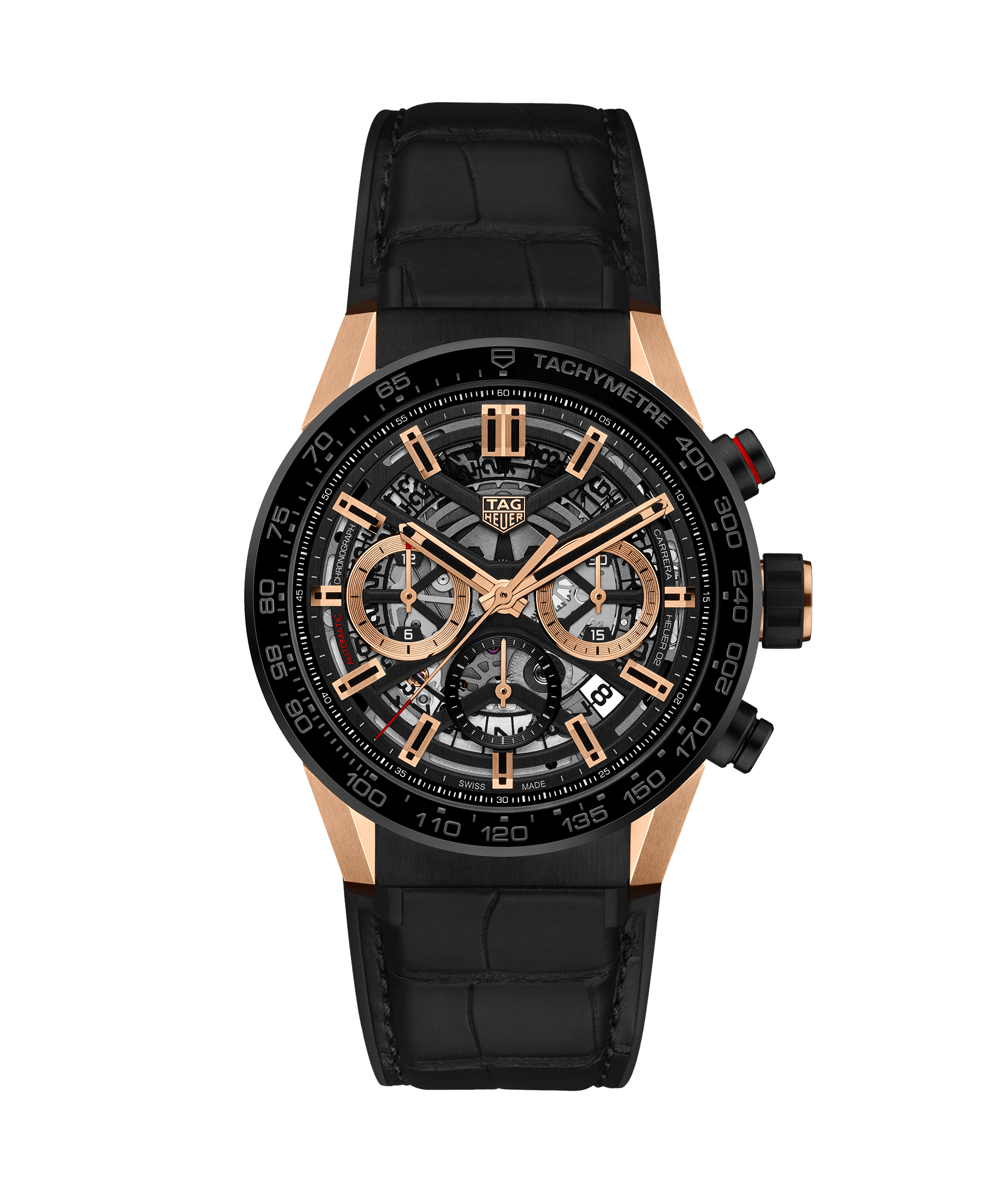 TAG Heuer CBG2050.FC6426 : Carrera Calibre Heuer 02 43 Rose Gold / Black Ceramic / Skeleton Alligator