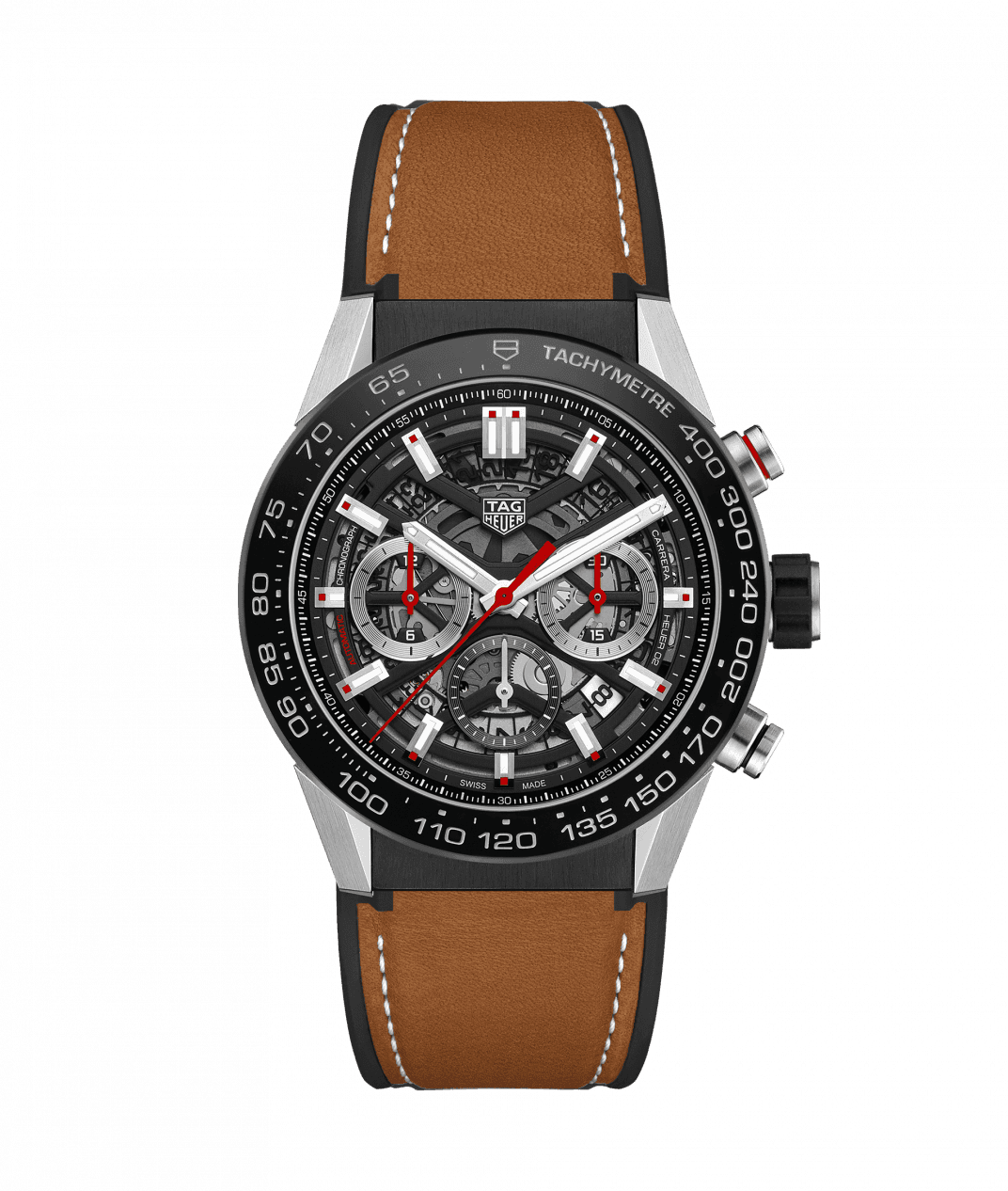 TAG Heuer CBG2A10.FT6169 : Carrera Calibre Heuer 02 45 Stainless Steel / Black Ceramic / Skeleton / Calf