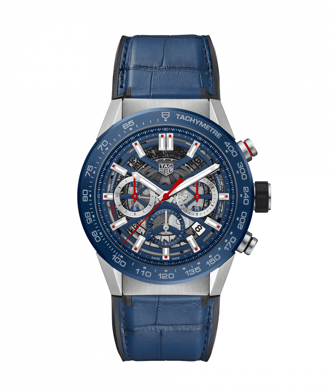 TAG Heuer CBG2A11.FC6460 : Carrera Calibre Heuer 02 45 Stainless Steel / Blue Ceramic / Skeleton / Alligator