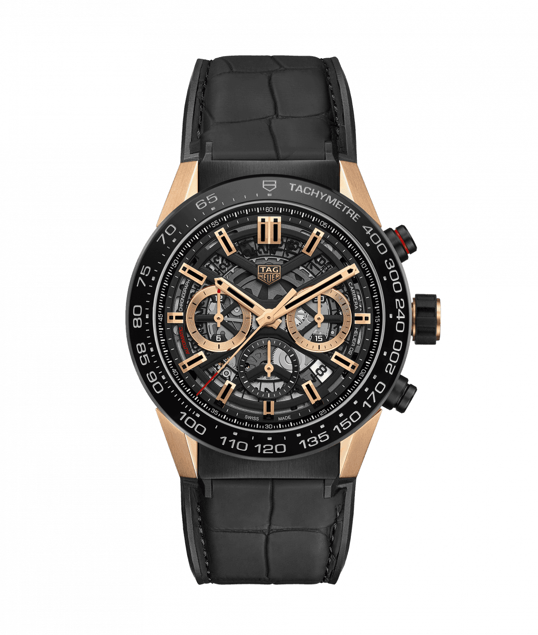 TAG Heuer CBG2A50.FC6450 : Carrera Calibre Heuer 02 45 Rose Gold / Black Ceramic / Skeleton / Alligator