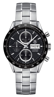 TAG Heuer CV201AG.BA0725 : Carrera Calibre 16 Day Date 41 Stainless Steel / Black / Bracelet