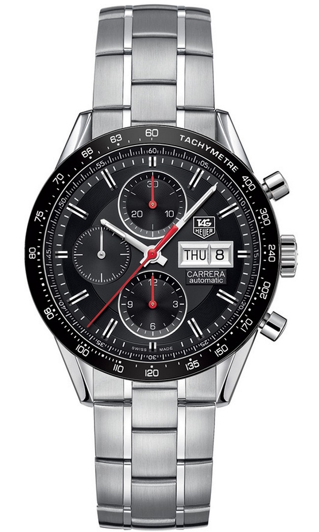 TAG Heuer CV201AH.BA0725 : Carrera Calibre 16 Day Date 41 Stainless Steel / Black / Bracelet
