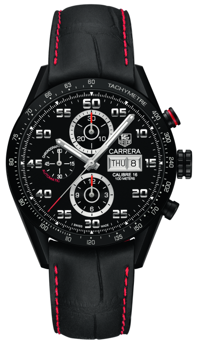 TAG Heuer CV2A81.FC6237 : Carrera Calibre 16 Day-Date 43 Titanium PVD / Black / Alligator