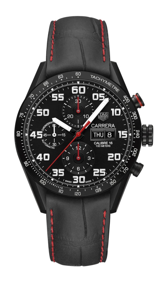 TAG Heuer CV2A83.FC6393 : Carrera Calibre 16 Day-Date 43 Titanium PVD / Black / Alligator