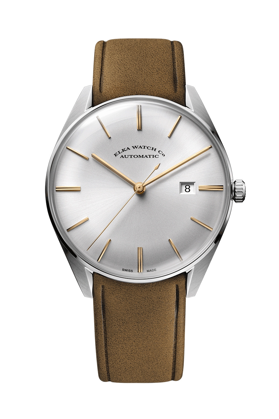 Elka Watch Co. D01-0804 : D-Series Stainless Steel / Silver / Leather