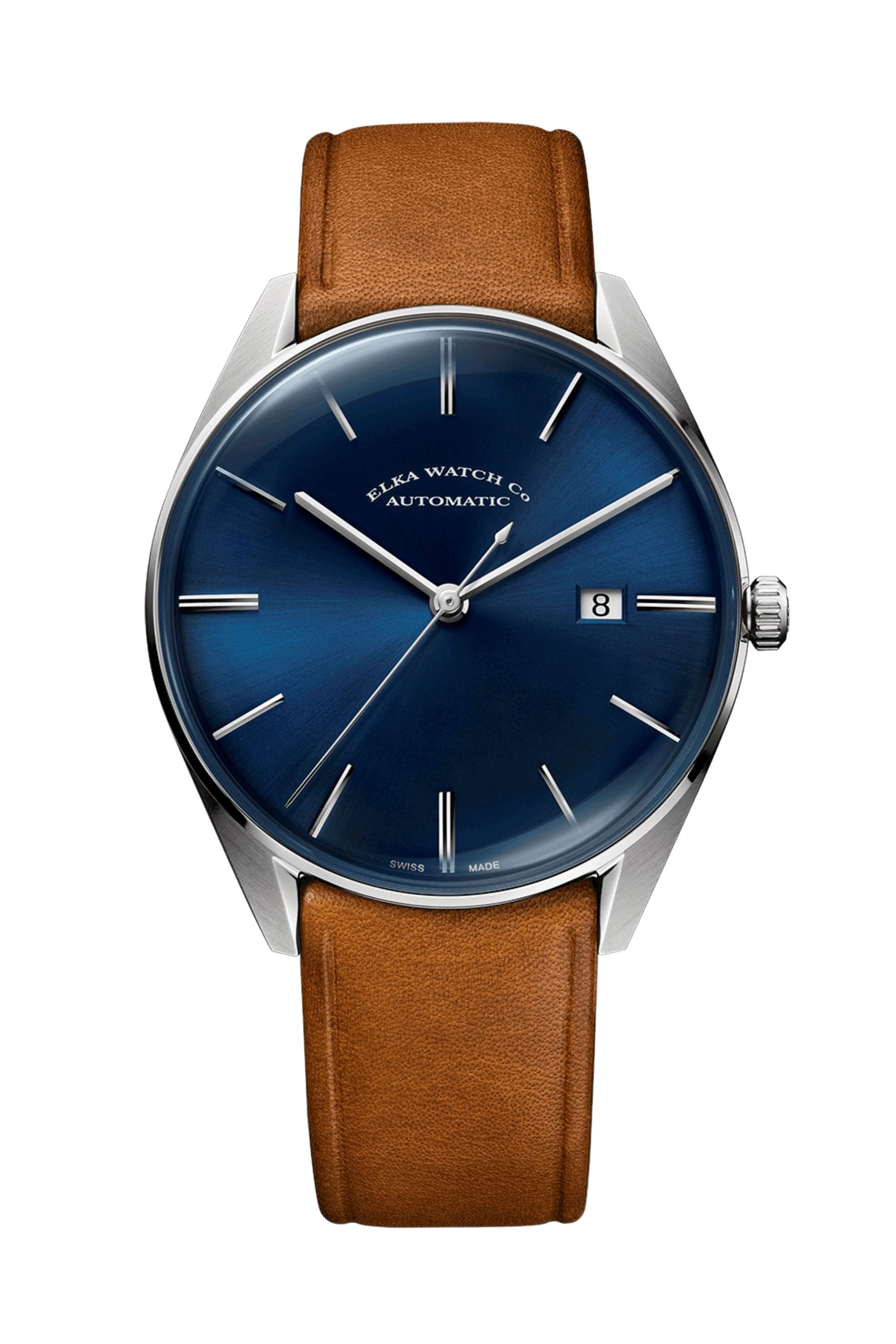 Elka Watch Co. D02-0806 : D-Series Stainless Steel / Blue  / Leather