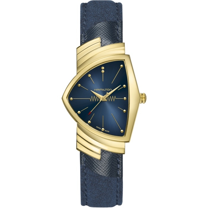 Hamilton H24301941 : Ventura Gents Yellow Gold / Blue Suede Shoes