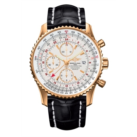 Breitling H2432212/G664/760P/R20BA.1 : Navitimer World Red Gold / Silver / Croco / Pin