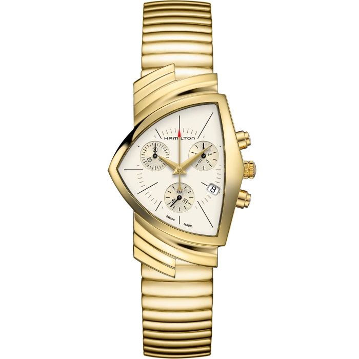 Hamilton H24422151 : Ventura Chrono Quartz 32.3 Yellow Gold / Silver / Bracelet