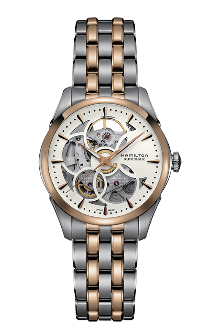 Hamilton H32425251 : Jazzmaster Skeleton Lady Auto 36 Stainless Steel - Rose Gold / White / Bracelet