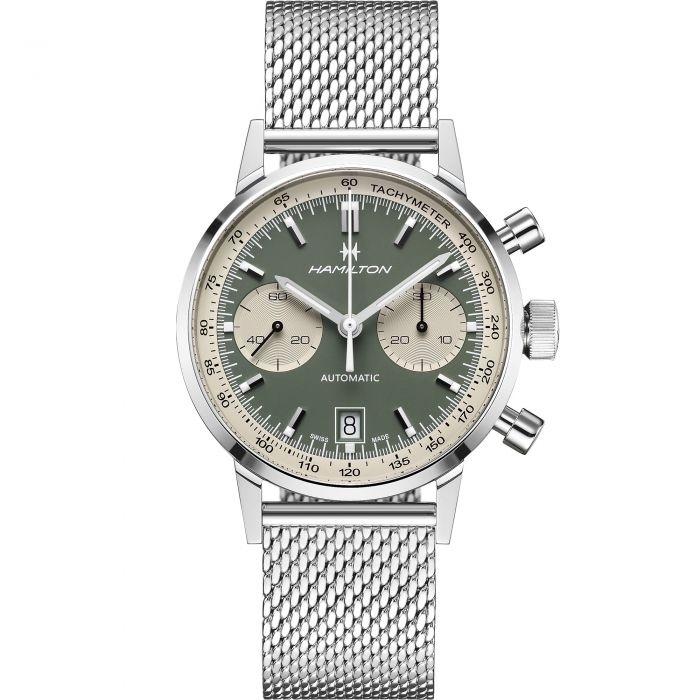 Hamilton H38416160 : Intra-Matic 68 Auto Chrono Stainless Steel / Green / Mesh