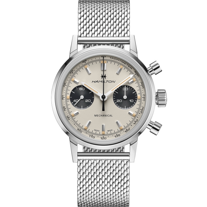 Hamilton H38429110 : Intra-Matic Chronograph H Stainless Steel / White / Mesh