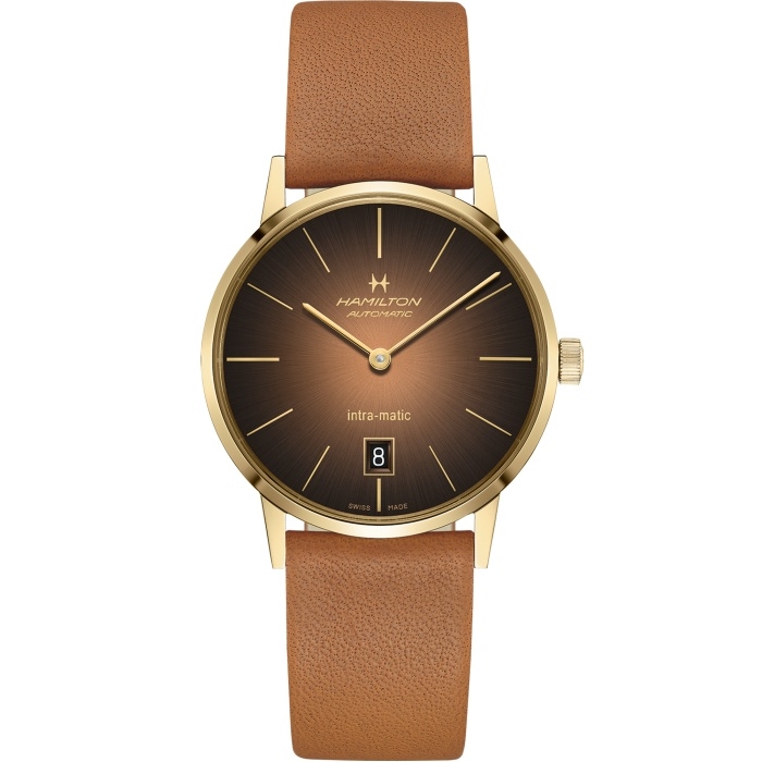 Hamilton H38475501 : Intra-Matic 38 Yellow Gold / Brown