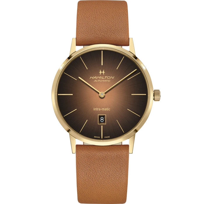 Hamilton H38735501 : Intra-Matic 42 Yellow Gold / Brown