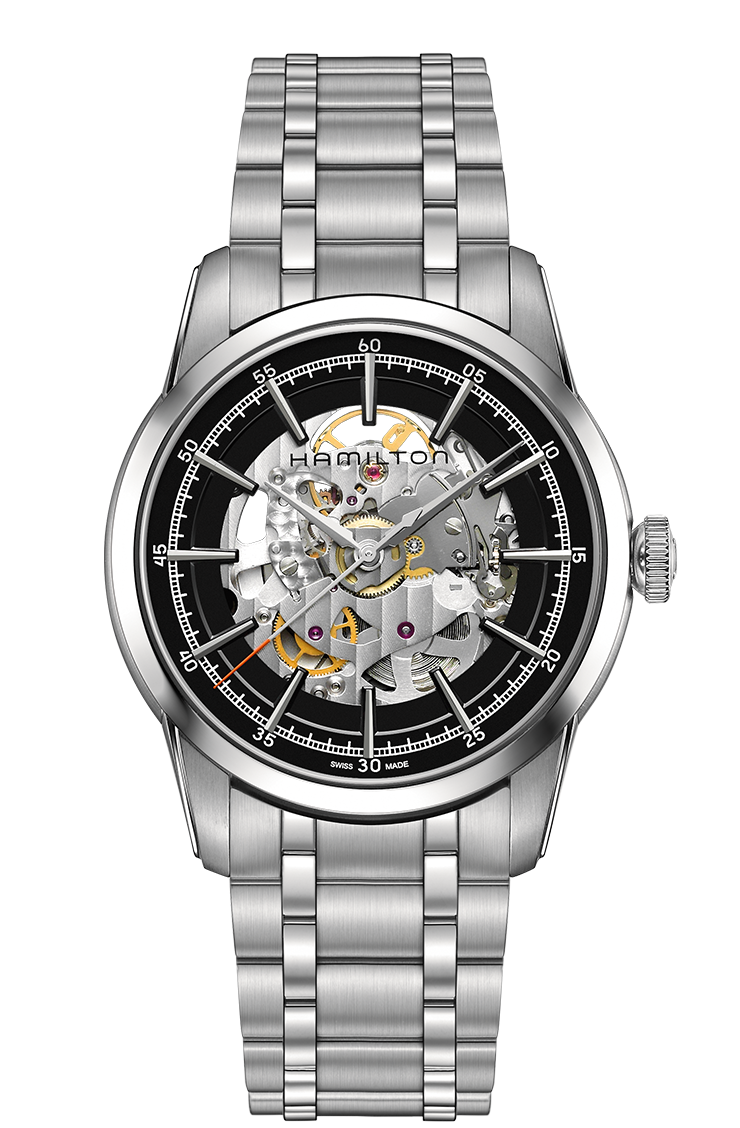 Hamilton H40655131 : Railroad 42 Skeleton Auto Stainless Steel / Black / Bracelet