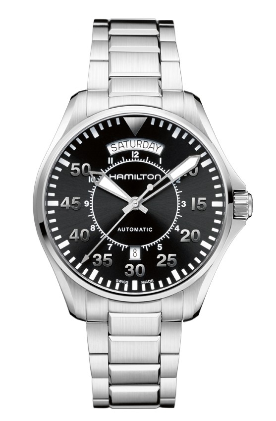 Hamilton H64615135 : Khaki Pilot Day Date Auto 42 Stainless Steel / Black / Bracelet