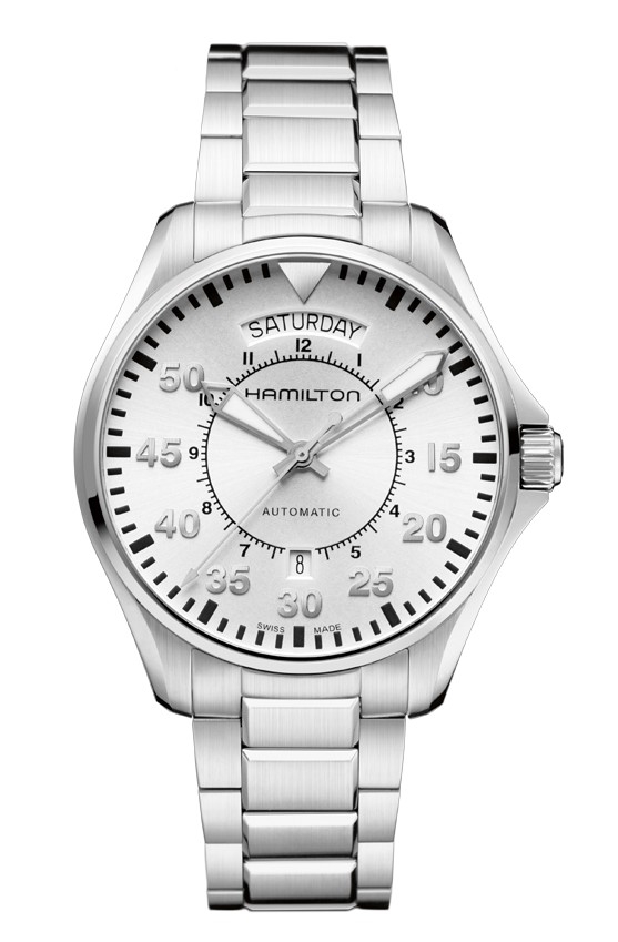 Hamilton H64615155 : Khaki Pilot Day Date Auto 42 Stainless Steel / Silver / Bracelet