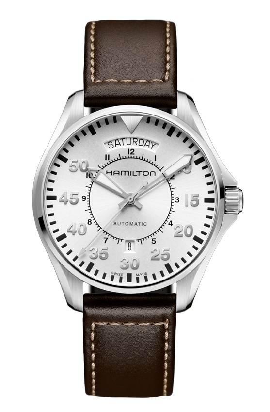 Hamilton H64615555 : Khaki Pilot Day Date Auto 42 Stainless Steel / Silver / Strap
