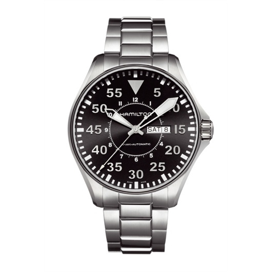 Hamilton H64715135 : Khaki Aviation Pilot Day Date 46 Stainless Steel / Black / Bracelet