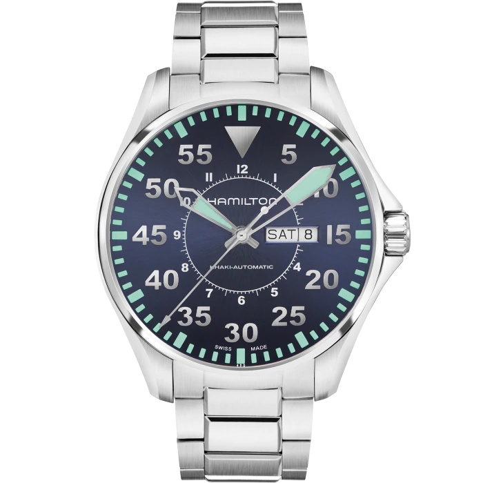 Hamilton H64715145 : Khaki Aviation Pilot Day Date 46 Stainless Steel / Blue / Bracelet