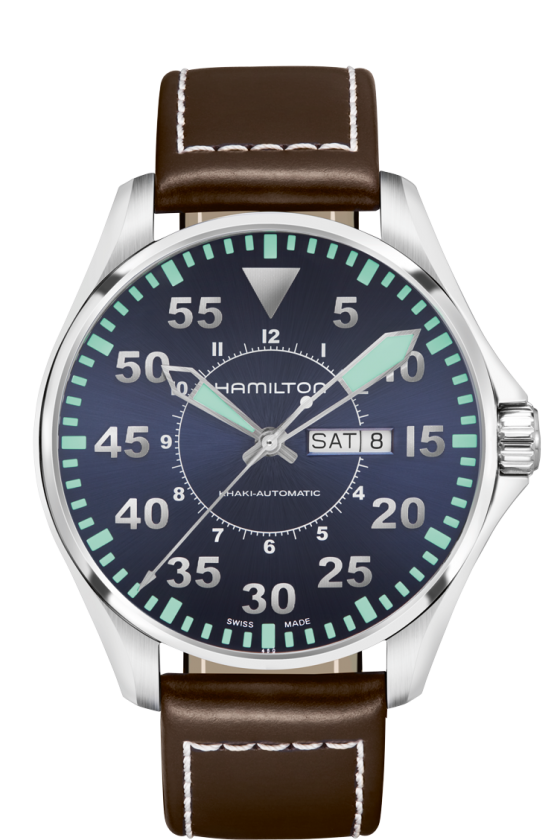 Hamilton H64715545 : Khaki Aviation Pilot Day Date 46 Stainless Steel / Blue / Strap