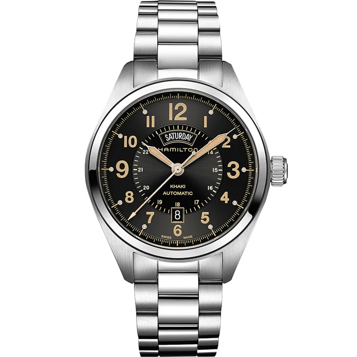 Hamilton H70505933 : Khaki Field Day Date Automa Stainless Steel / Black / Bracelet