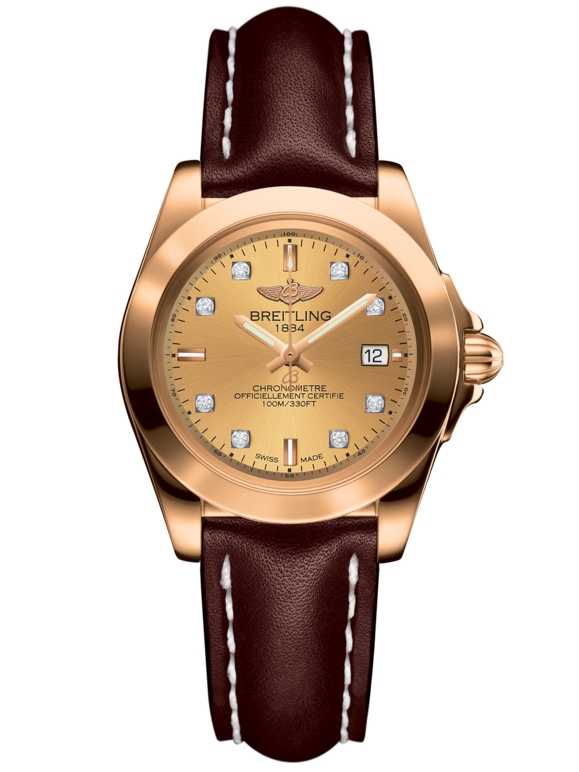 Breitling H7133012.H550.410X : Galactic 32 Sleek Edition Rose Gold / Golden Sun Diamond / Calf