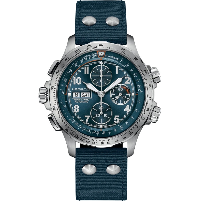 Hamilton H77906940 : Khaki Aviation X Wind Day Date Auto Chrono Blue / Canvas