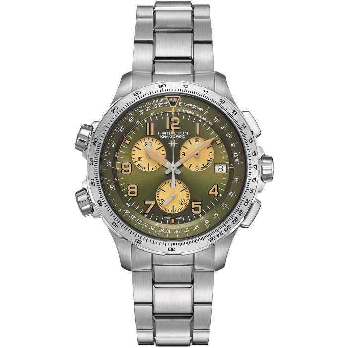 Hamilton H77932160 : Khaki Aviation X-Wind GMT Chrono Quartz Stainless Steel / Green / Bracelet