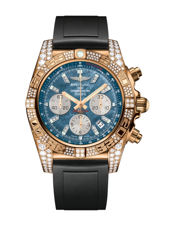 Breitling HB0110AJ.BC53.134S : Chronomat 44 Rose Gold Diamondworks / Black Pearl Diamond / Rubber
