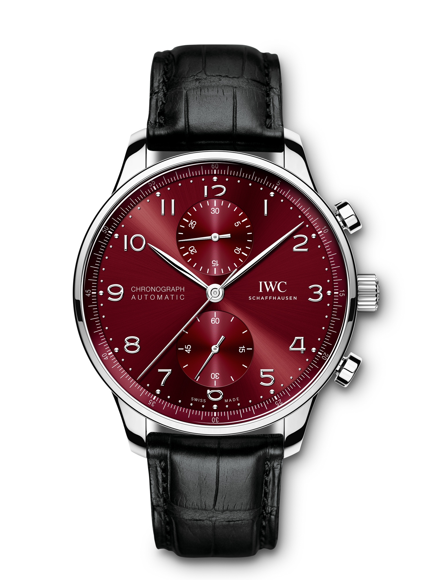 IWC IW3716-16 : Portugieser Chronograph Stainless Steel / Burgundy