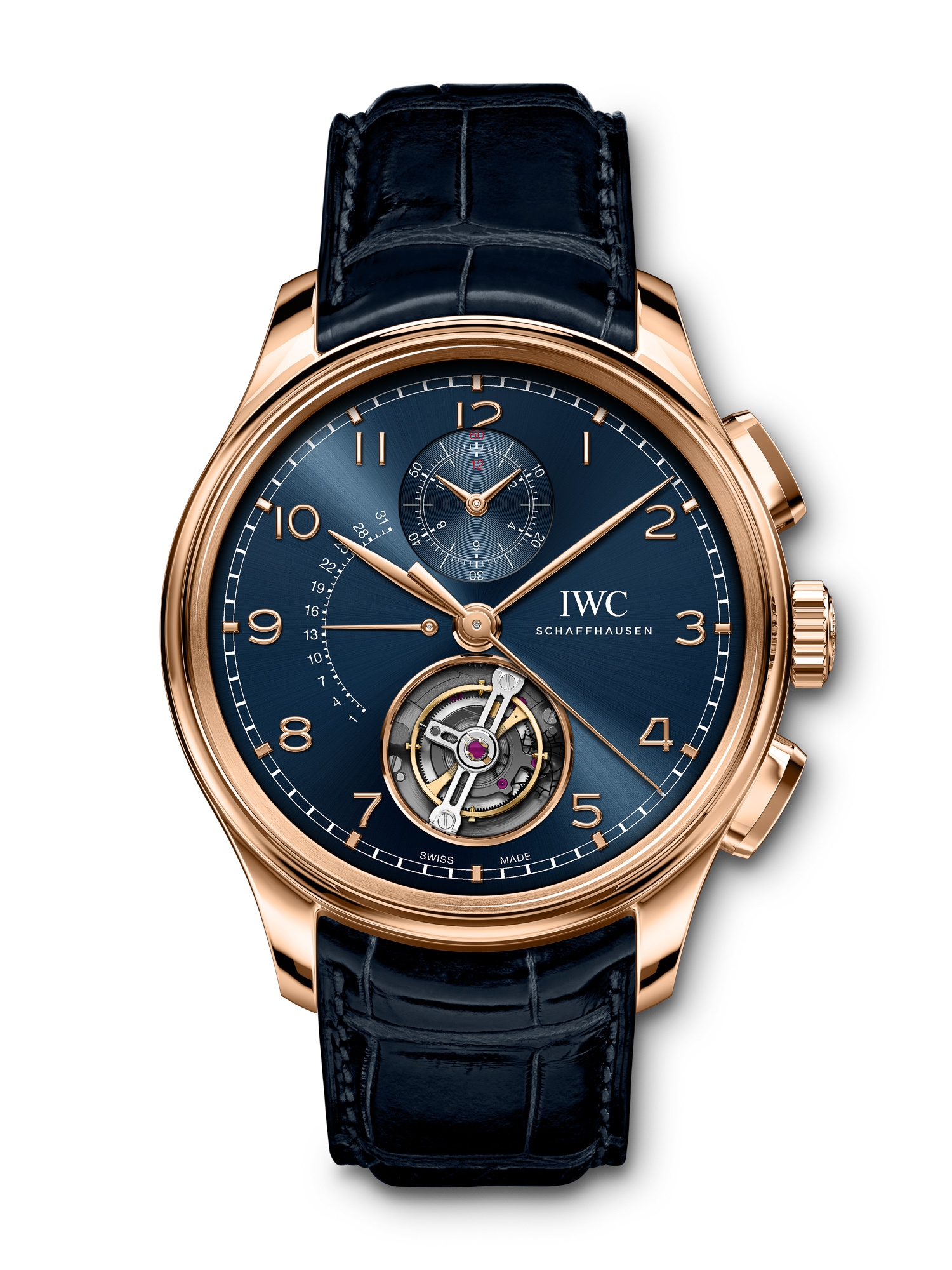 IWC IW3940-05 : Portugieser Tourbillon Rétrograde Chronograph Armor Gold / Blue / Boutique Edition