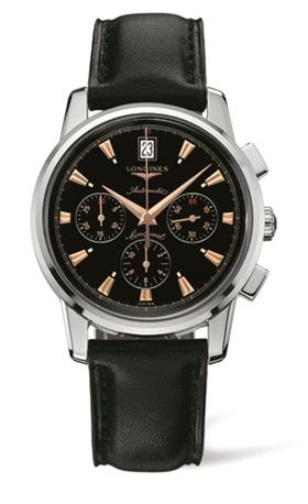Longines L1.641.4.52.2 : Conquest Heritage Chronograph Black / Calf
