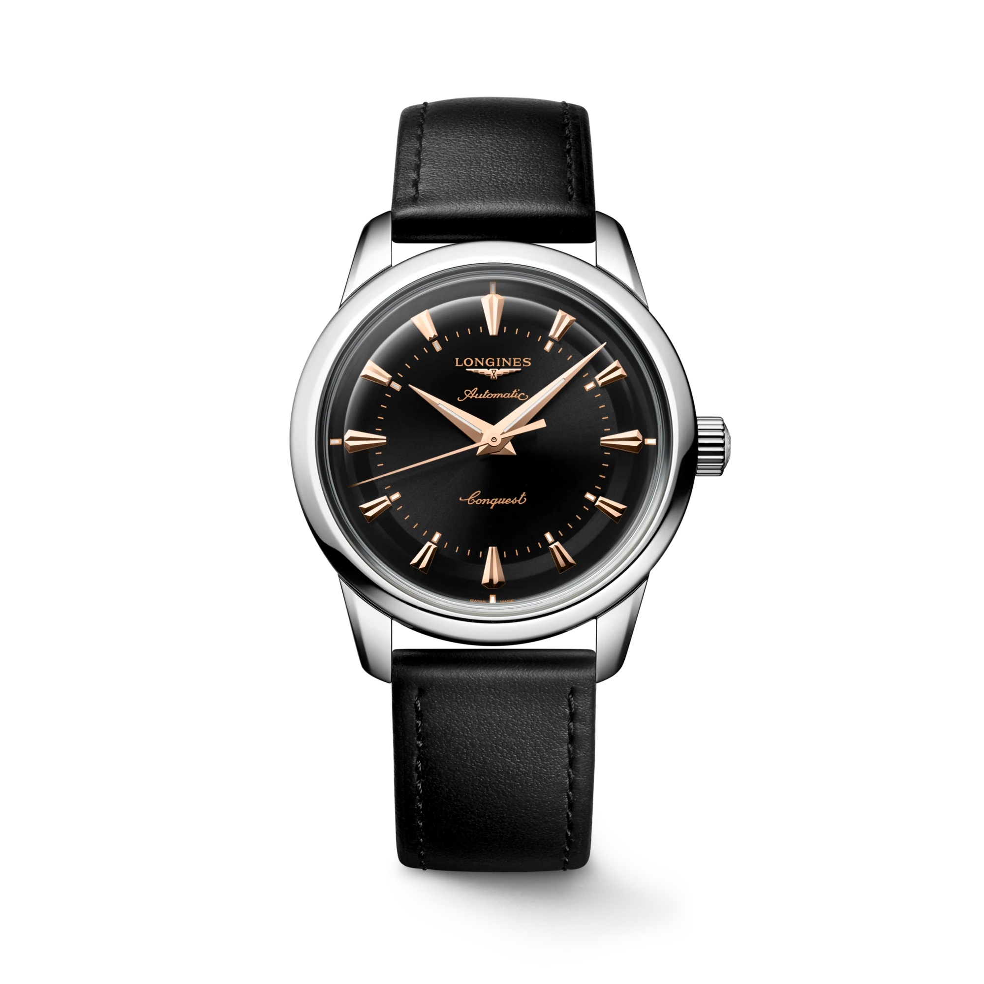Longines L1.649.4.52.2 : Conquest Heritage 38 Stainless Steel / Black