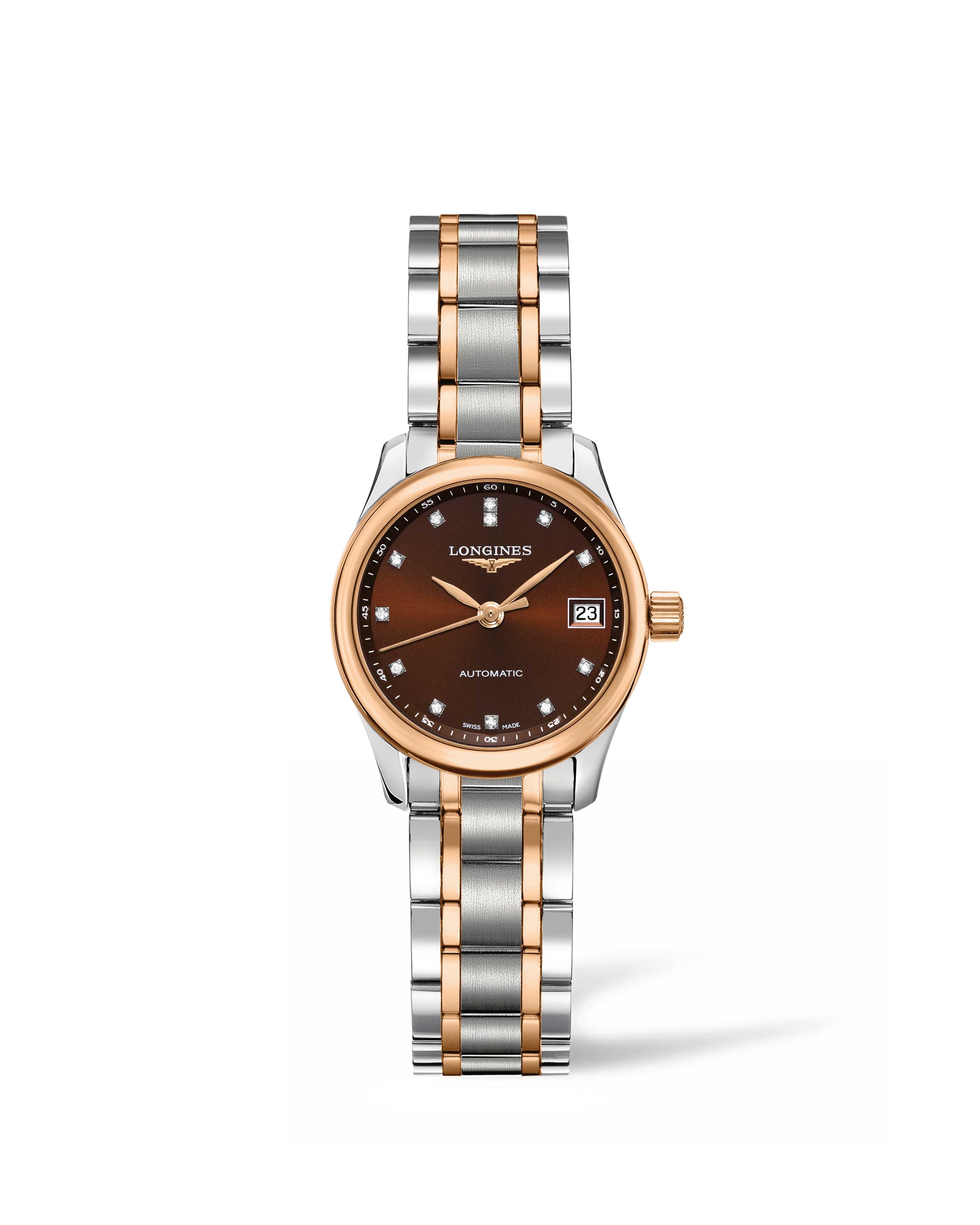 Longines L2.128.5.67.7 : Master Collection Date 25.5 Stainless Steel - Pink Gold / Brown / Bracelet