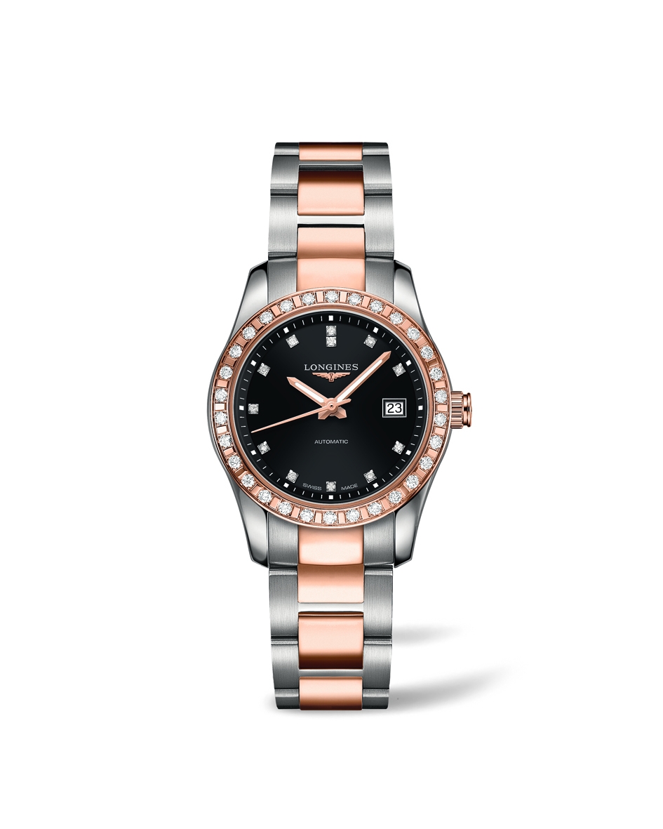 Longines L2.285.5.57.7 : Conquest Classic Automatic 29.5 Stainless Steel / Red Gold / Diamond / Black / Bracelet