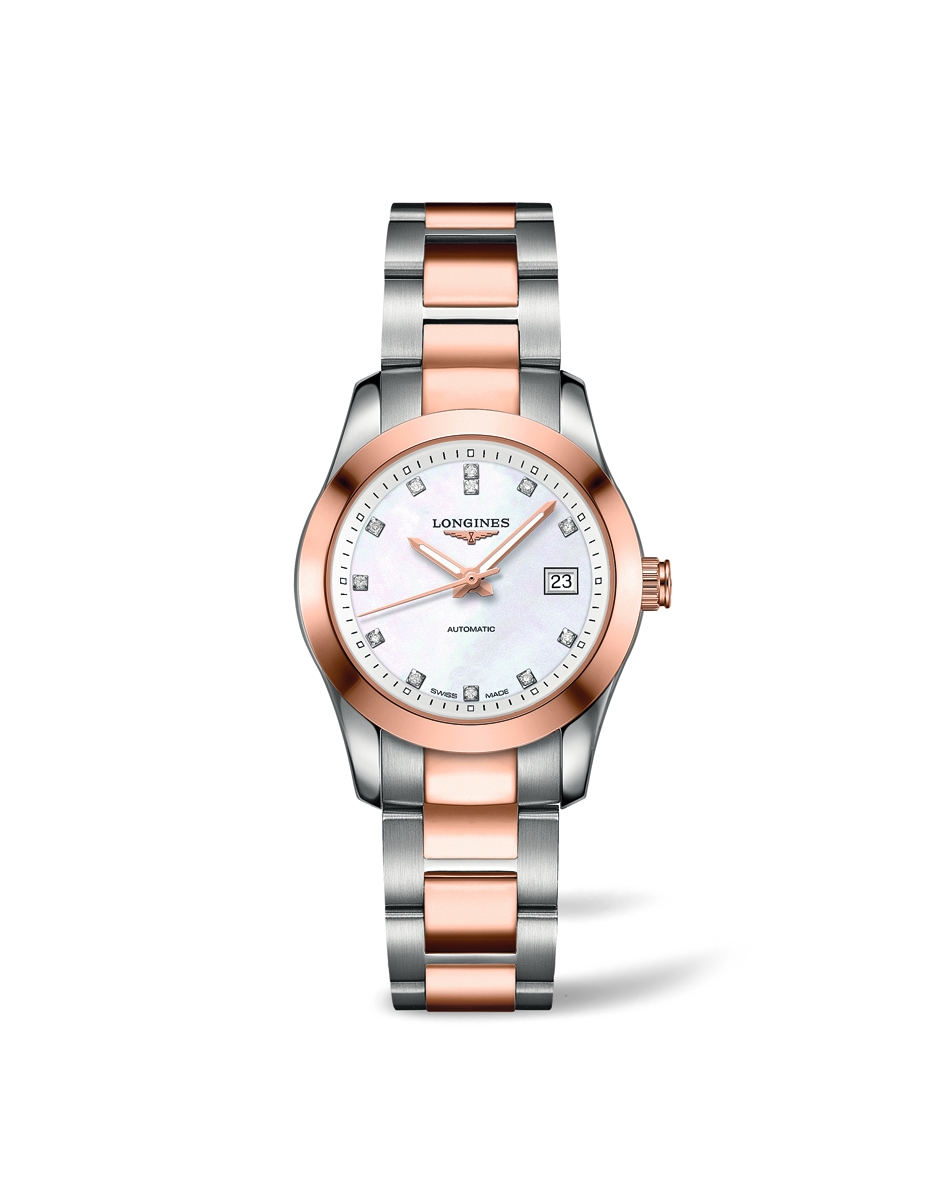Longines L2.285.5.87.7 : Conquest Classic Automatic 29.5 Stainless Steel / Red Gold / MOP / Bracelet