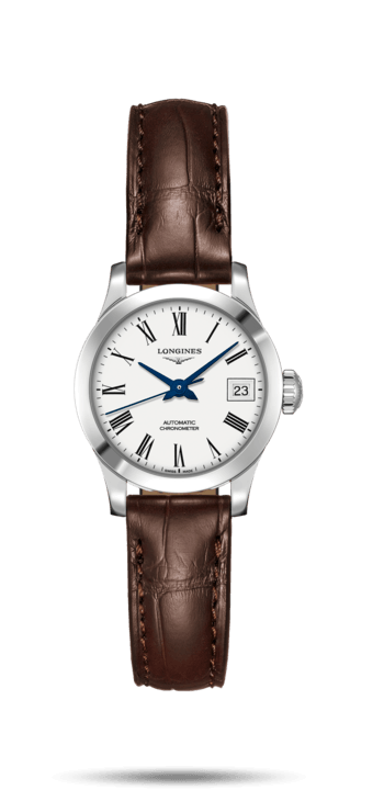 Longines L2.320.4.11.2 : Record 26mm Stainless Steel / White-Roman / Alligator
