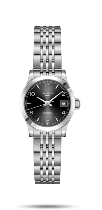 Longines L2.320.4.56.6 : Record 26mm Stainless Steel / Black-Arabic / Bracelet