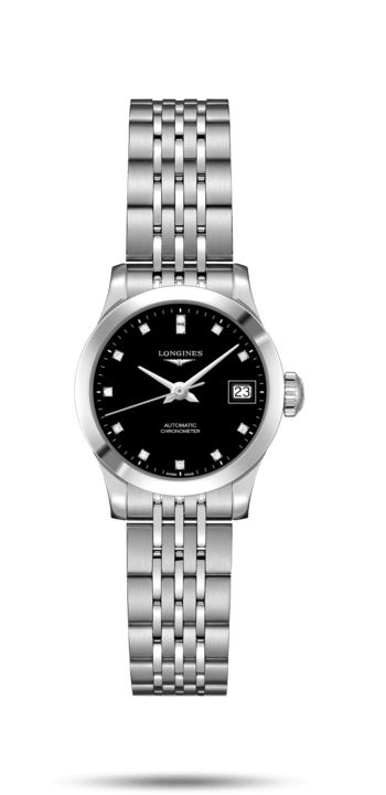 Longines L2.320.4.57.6 : Record 26mm Stainless Steel / Black-Diamond / Bracelet