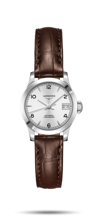 Longines L2.320.4.76.2 : Record 26mm Stainless Steel / Silver-Arabic / Alligator
