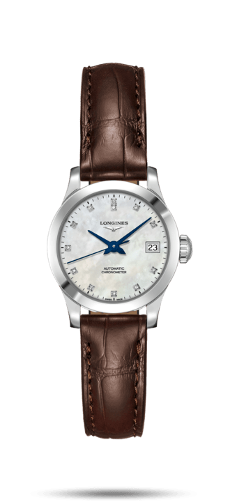 Longines L2.320.4.87.2 : Record 26mm Stainless Steel / MOP-Diamond / Alligator