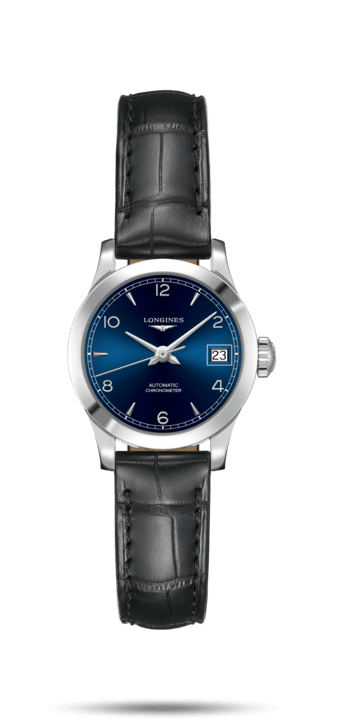 Longines L2.320.4.96.2 : Record 26mm Stainless Steel / Blue-Arabic / Alligator